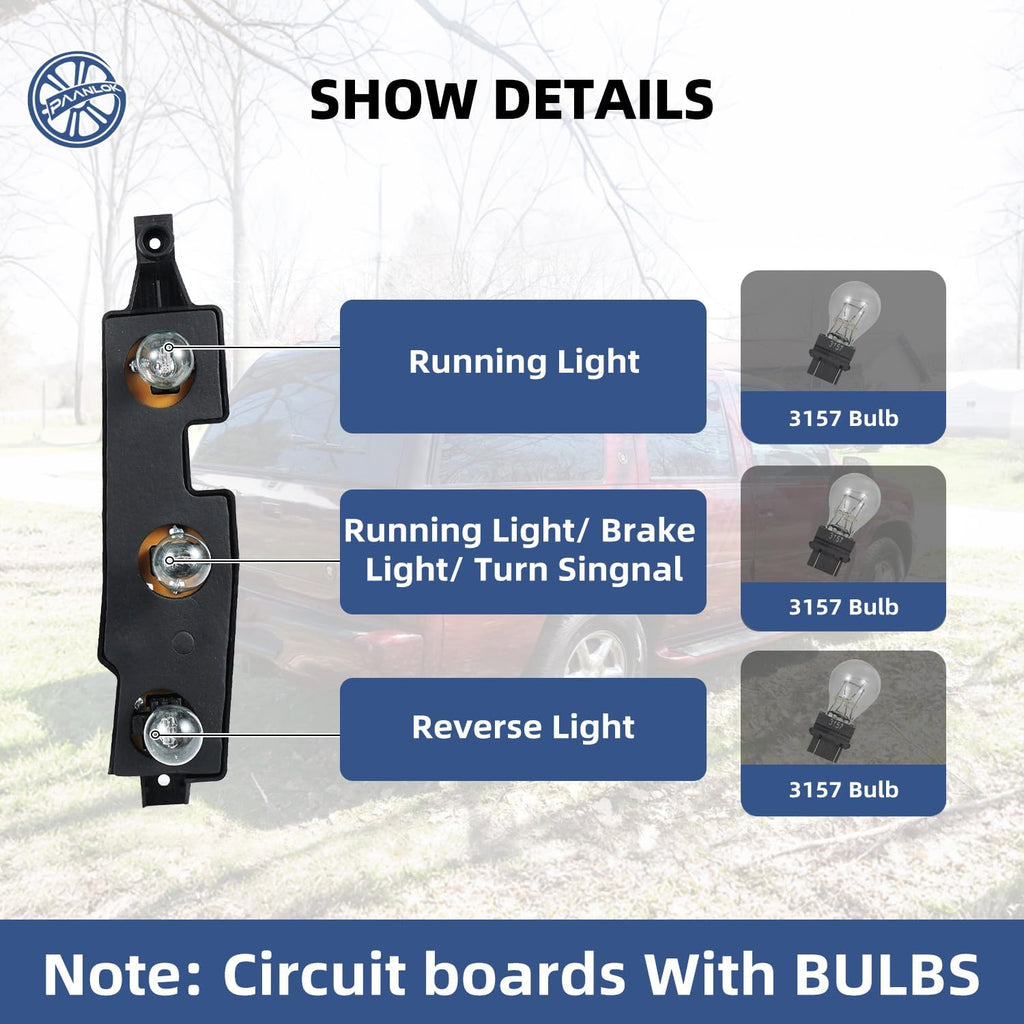 Tail Light Connector Plate with Bulbs Kit for 1988-2000 Chevy/GMC C/K 1500/2500/3500 Pickup, Suburban, Tahoe, Blazer, Escalade | Complete Socket Circuit Board, Fleetside, Left Driver Side