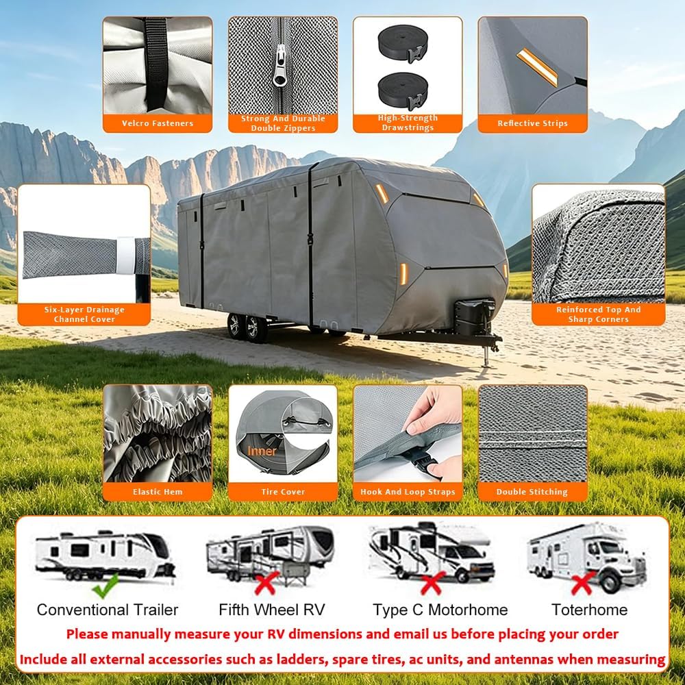 RV Cover for Forest River Puma Camping Edition 122bhce 2025-2026, Heavy Duty Water Resistant Travel Trailer Motorhome Cover with Windproof Straps All-Weather Camper Cover