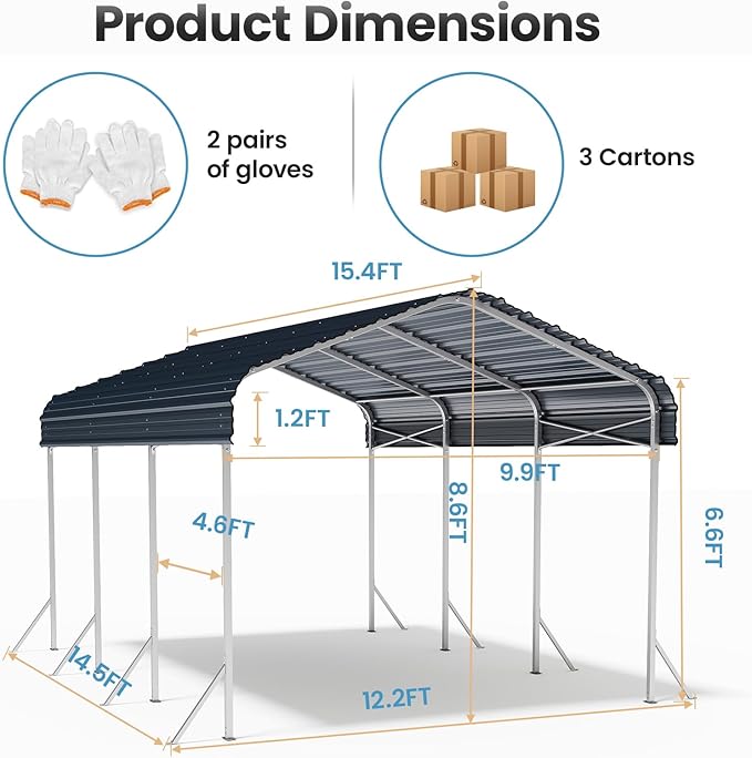 10x15' Heavy Duty Metal Carport – Sturdy Structure, All-Weather Protection - Image 2
