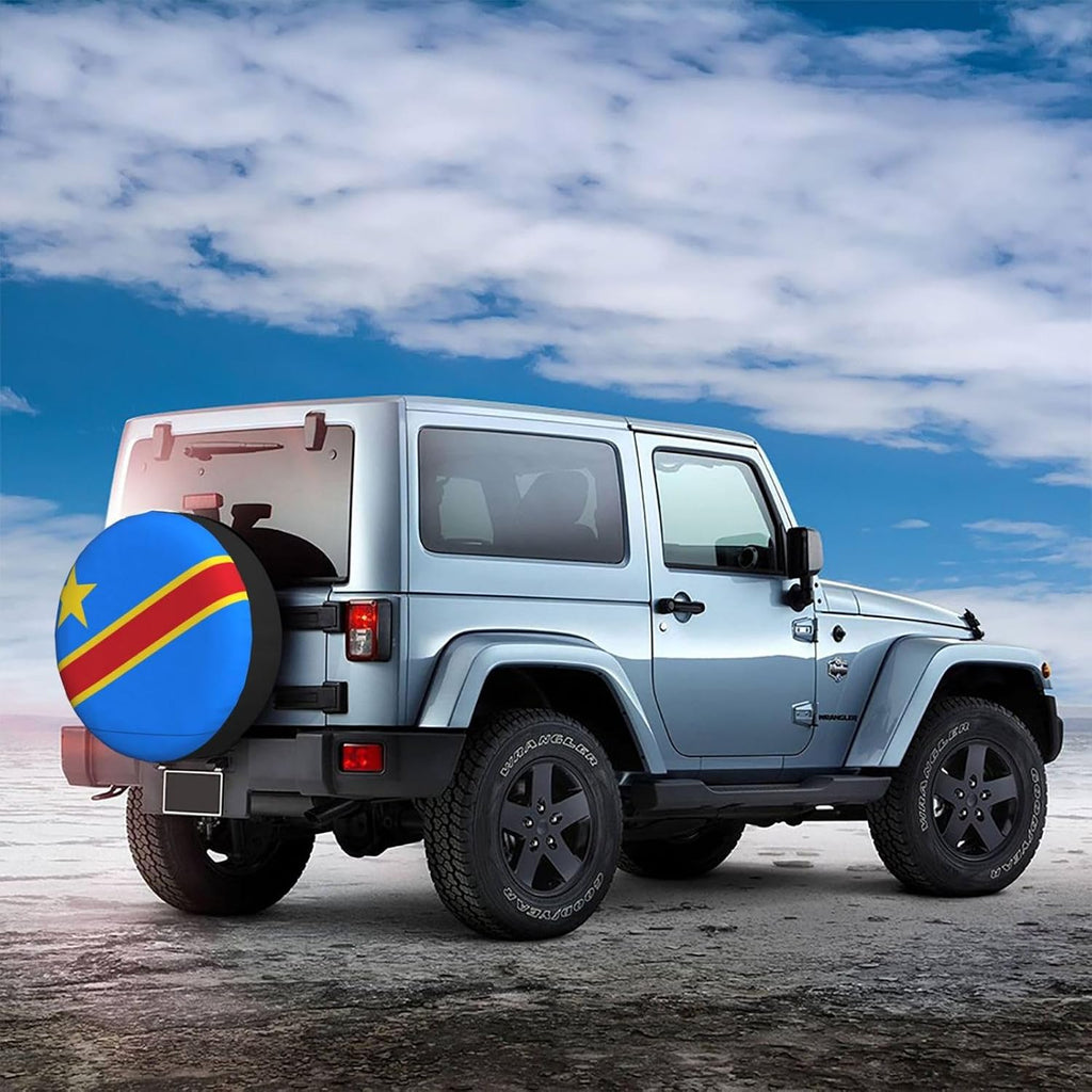 Flag of the Congo Print Universal Spare Tire Cover for RV, Jeep | Wheel Protector Fits Rv, Trailer, Jeep, Shield Tires From Sun, Dirt And Rain For Outdoor Storage