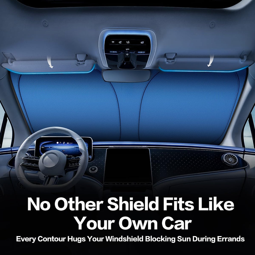 Windshield Sun Shade for Fit Ford F150 2021-2025 Foldable Sunshade with Titanium Silver & Ice Blue Layer, UPF50+ Car Window Shade