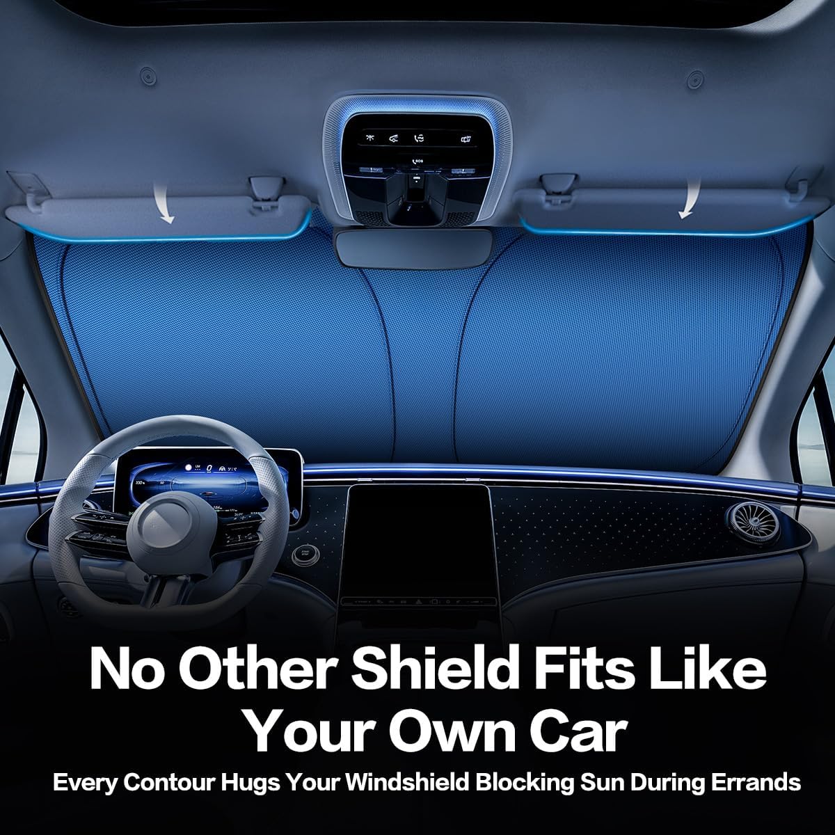 Windshield Sun Shade for Fit Ford F150 2021-2025 Foldable Sunshade with Titanium Silver & Ice Blue Layer, UPF50+ Car Window Shade