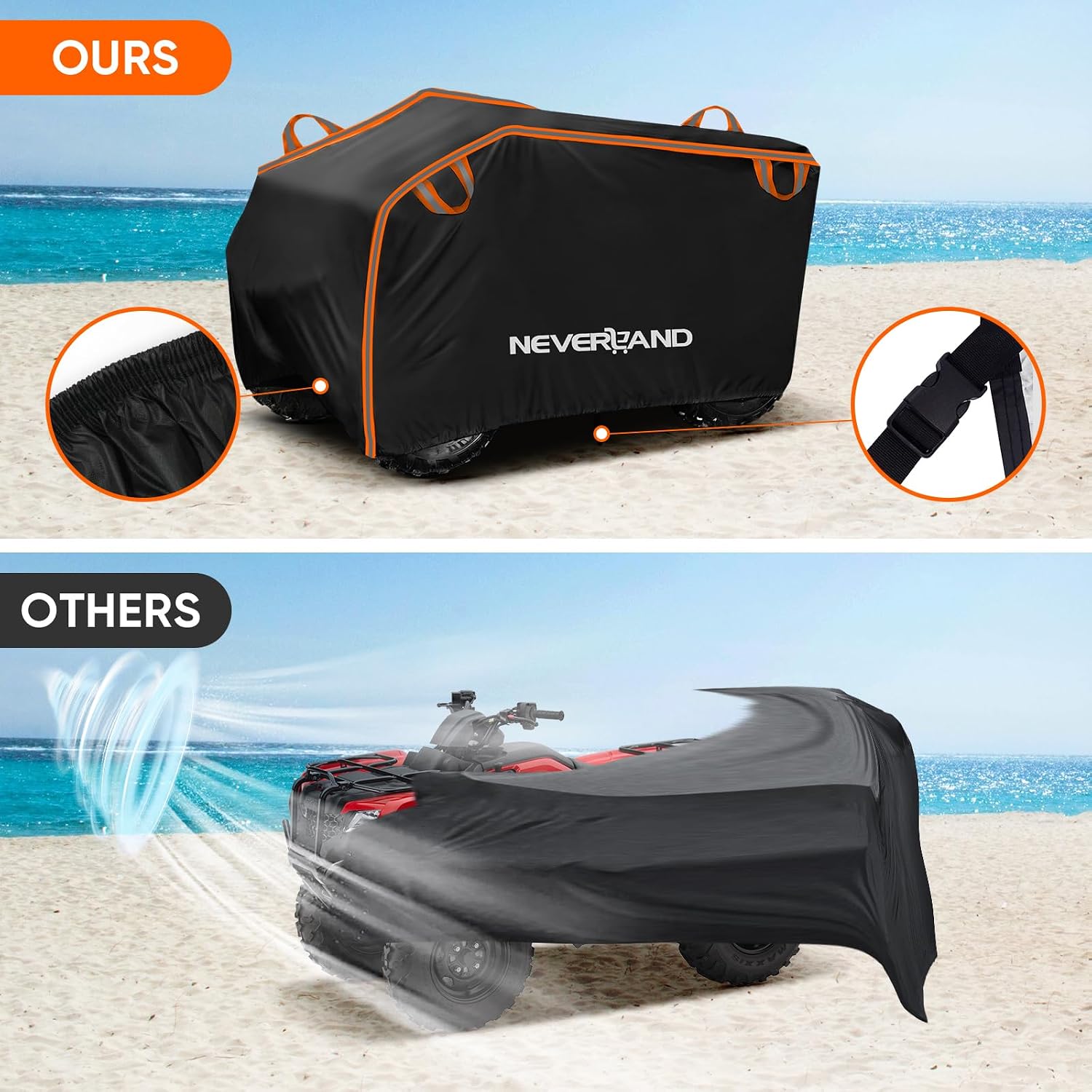 NEVERLAND ATV Cover Waterproof Heavy Duty 4 Wheeler Cover with Buckle, Dustproof Anti UV Windproof All Weather Outdoor Storage Quad Cover for Polaris Sportsman Yamaha Suzuki Honda Coleman Can am XXL