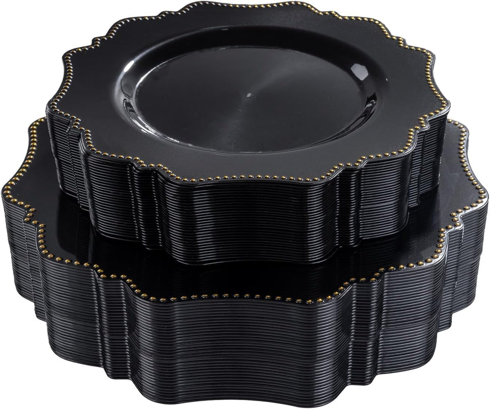 COLOSUS 60PCS Black Plastic Plates, Elegant Disposable Plates for Halloween