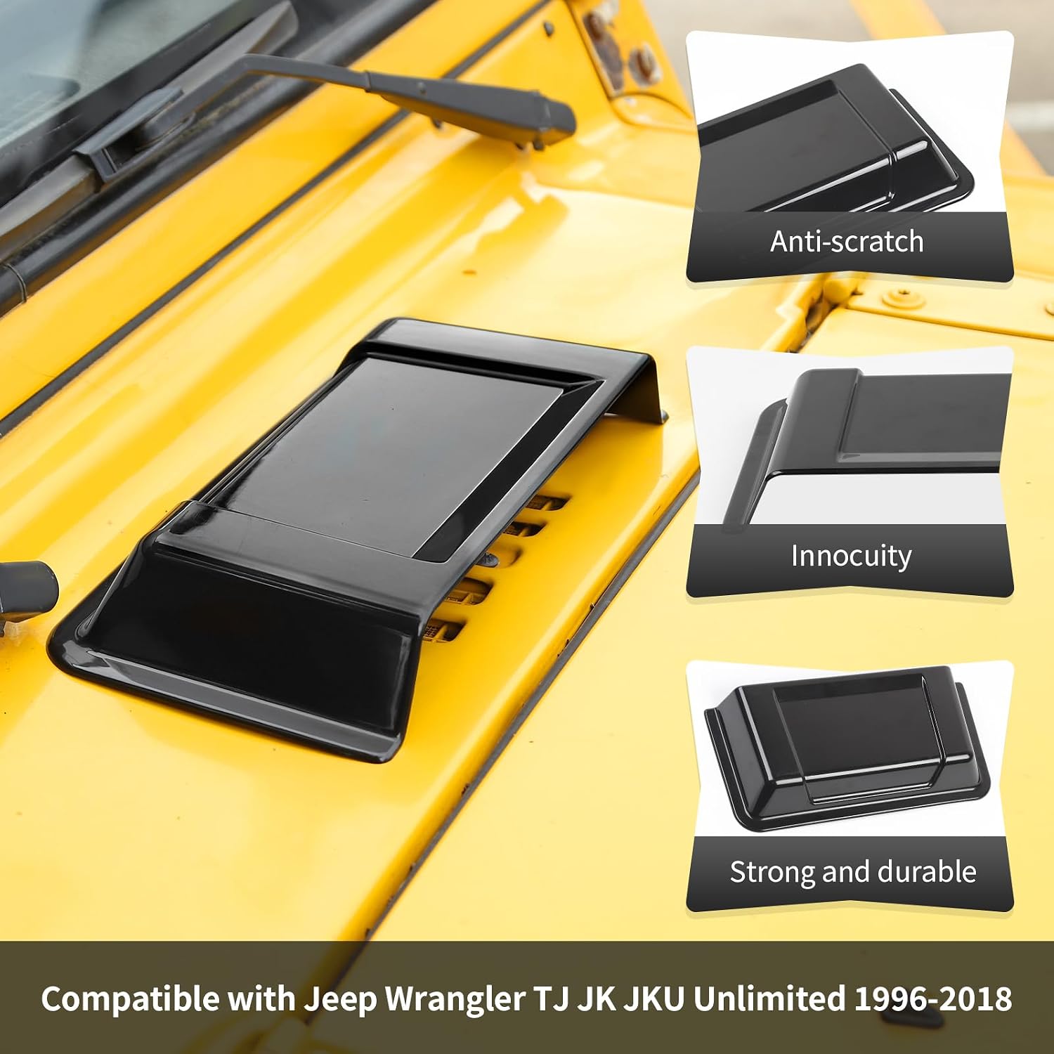 CheroCar Black Hood Vent Cover Engine Hood Hinge Cover Fit for 1996-2018 Jeep Wrangler JK JKU TJ Unlimited Hood Scoop Vent Cover Exterior Accessories