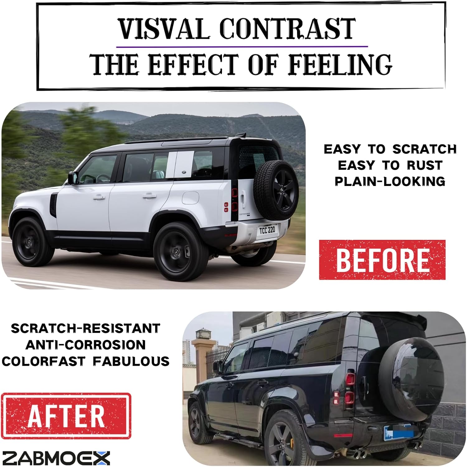 Spare Tire Wheel Cover Fits for Land Rover Defender 90 110 130 2020 2021 2022 2023 2024 2025 ABS+PU Glossy Black Letters Protective Cover