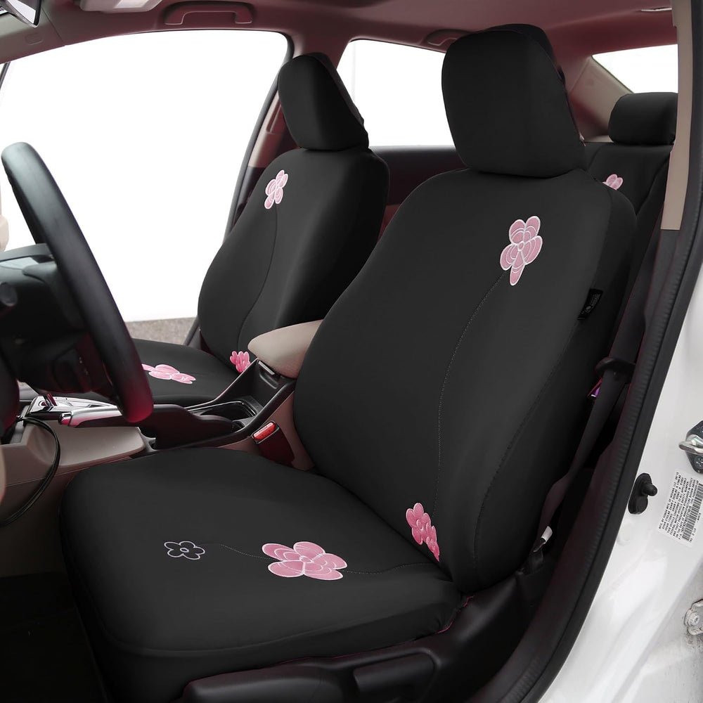 FH Group Car Seat Covers Floral Full Set Black Automotive Airbag and Split Re...