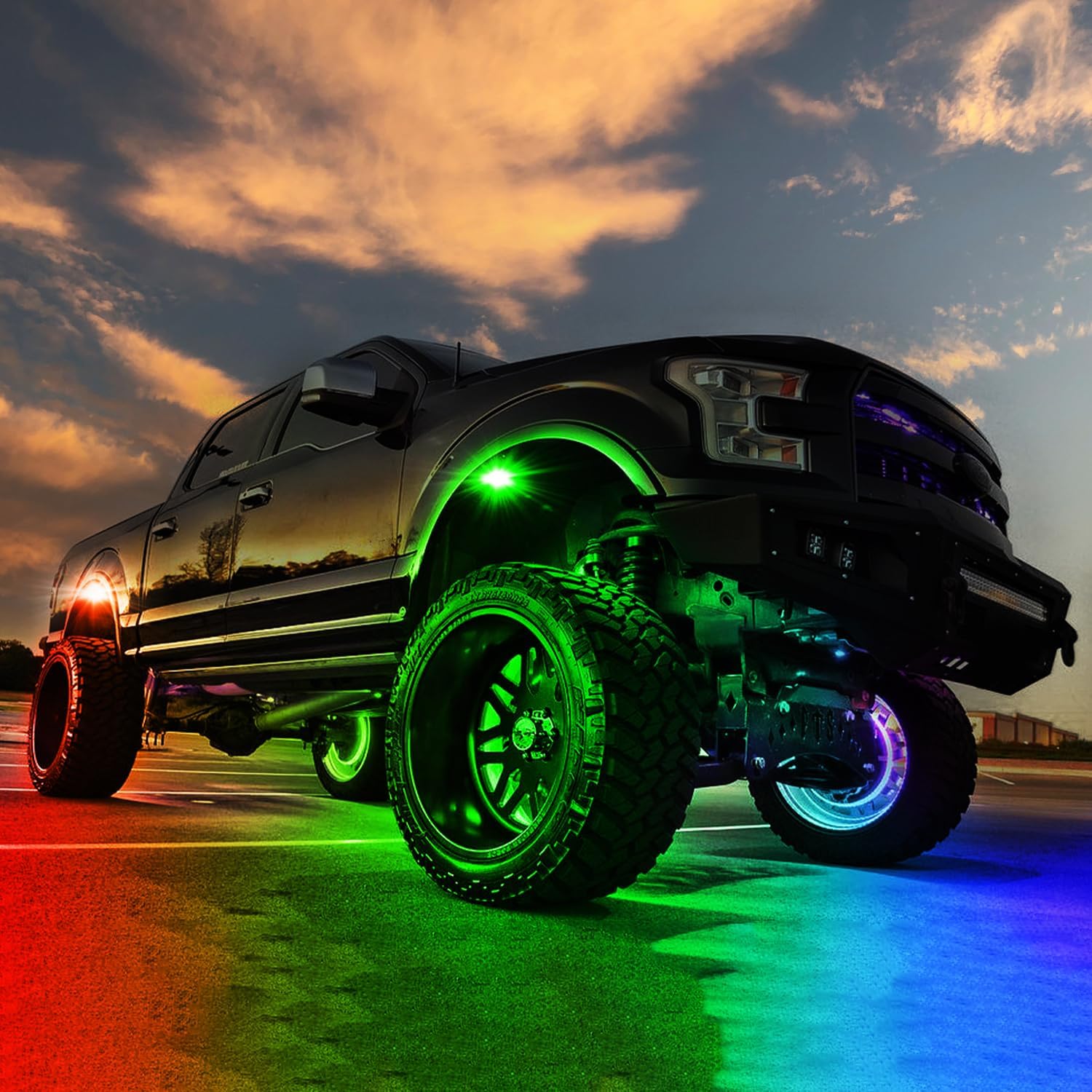 OFFROADTOWN 12 pods LED Rock Lights RGB Multicolor Neon Trail Rig Lights Underglow Wheel Well Light with Bluetooth App Control for Truck Pickup Tundra Dodge GMC UTV ATV