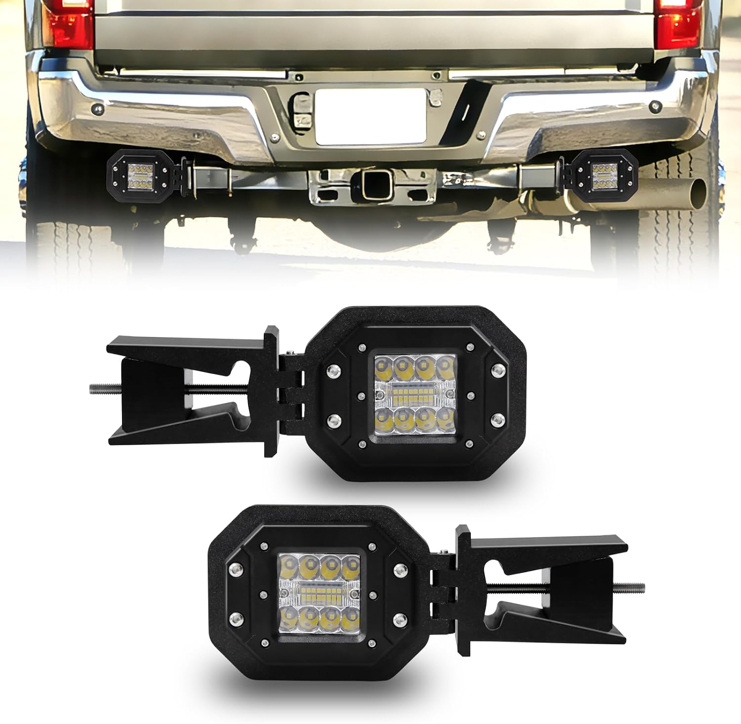 2Pcs Hitch Bar Reverse Lights for F250/F350/F450 Superduty (2008-2026) With 45W LED Reverse Light, No Drilling Required, Suitable for 2.5-Inch Interfaces