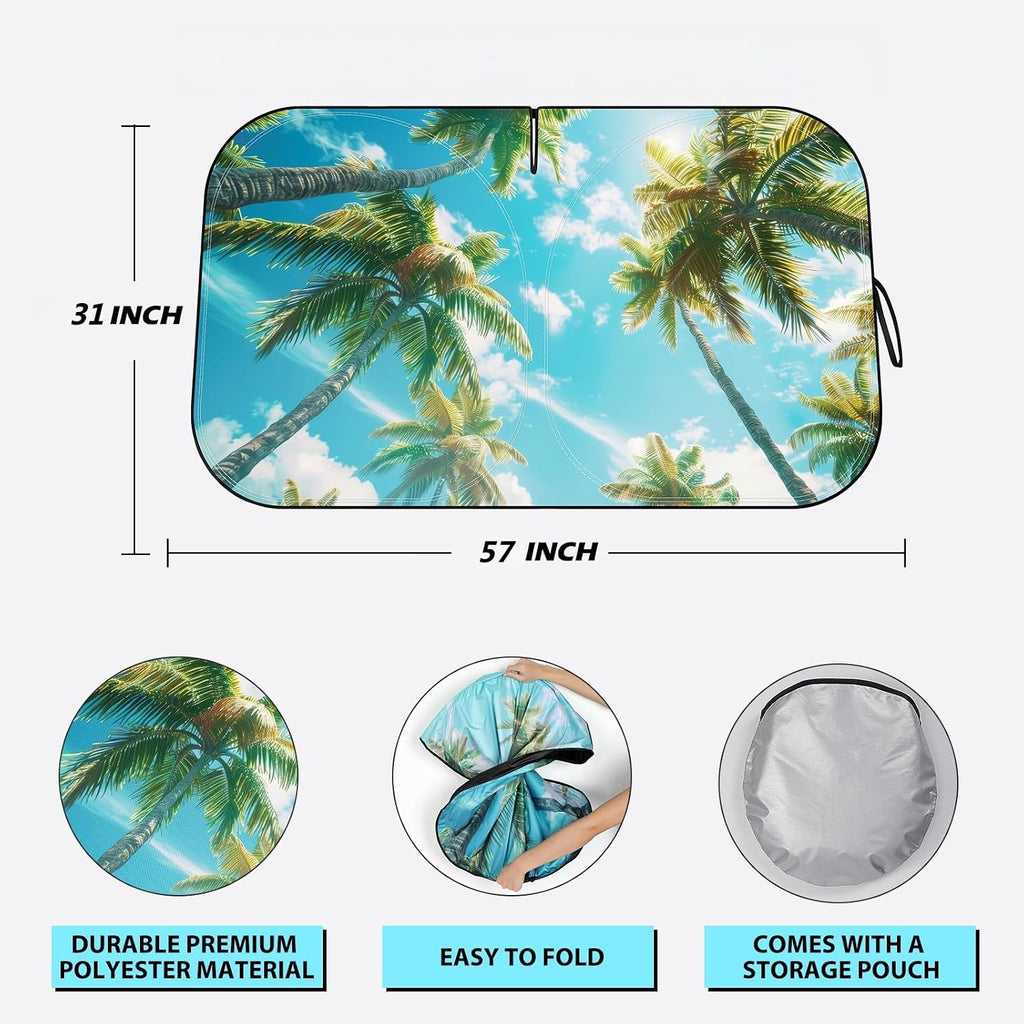 Avisky Windshield Sun Shade for Cars, Trucks & SUVs, Polyester Front Window Sunshade to Block UV Rays & Heat, Foldable Auto Front Windshield Cover, 57“x31”