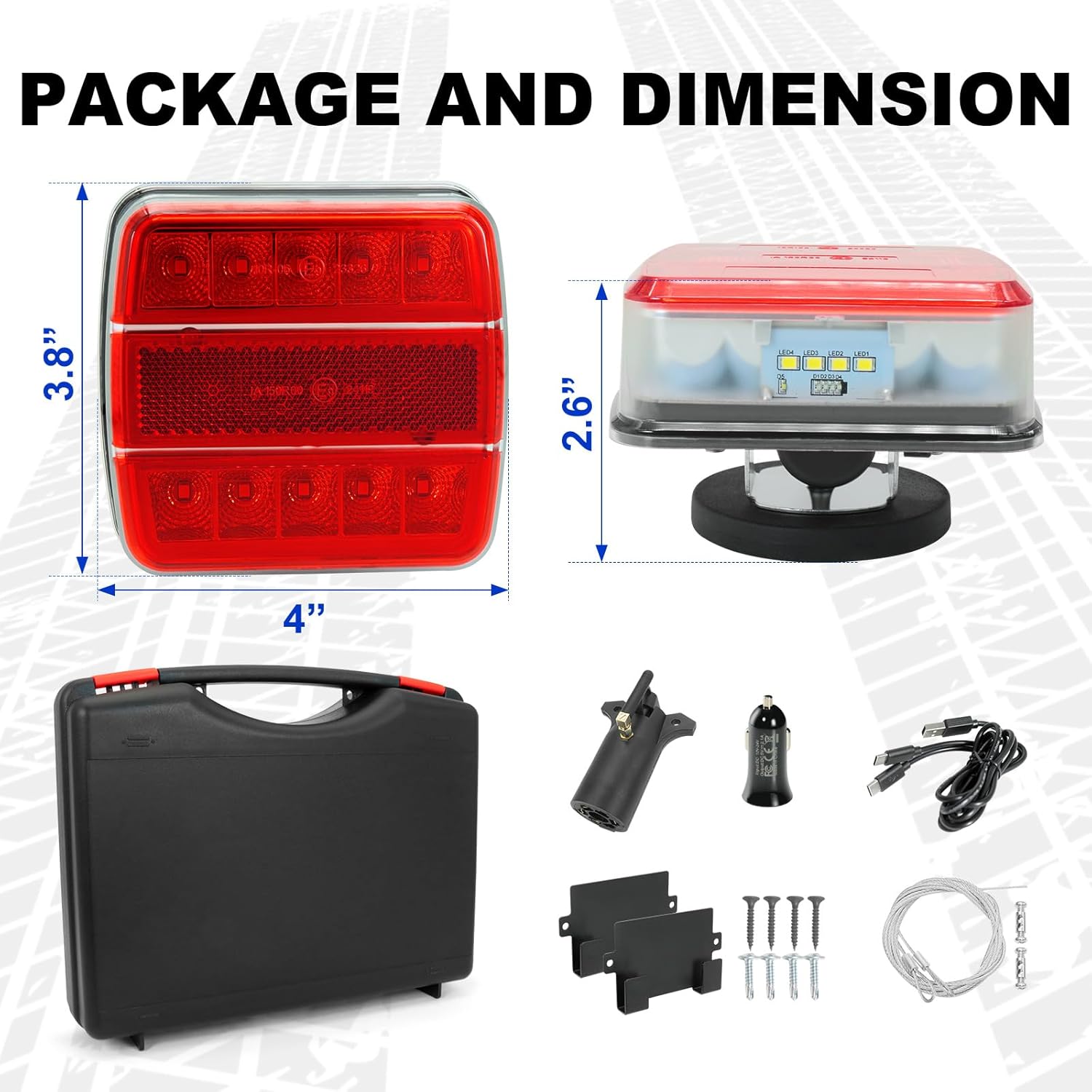 NeaLia Wireless Trailer Lights Magnetic, USB-C Rechargeable LED Tail Light for Towing, IP67 Waterproof Tow Lights Kit with Retroreflectors for Trucks, Caravan, RV, Portable Turn Signals Running Brake
