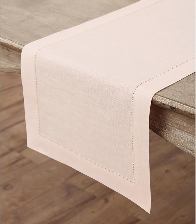 Solino Home Linen Pink Table Runner 132 Inches Long - 100% Pure Linen Extra L...