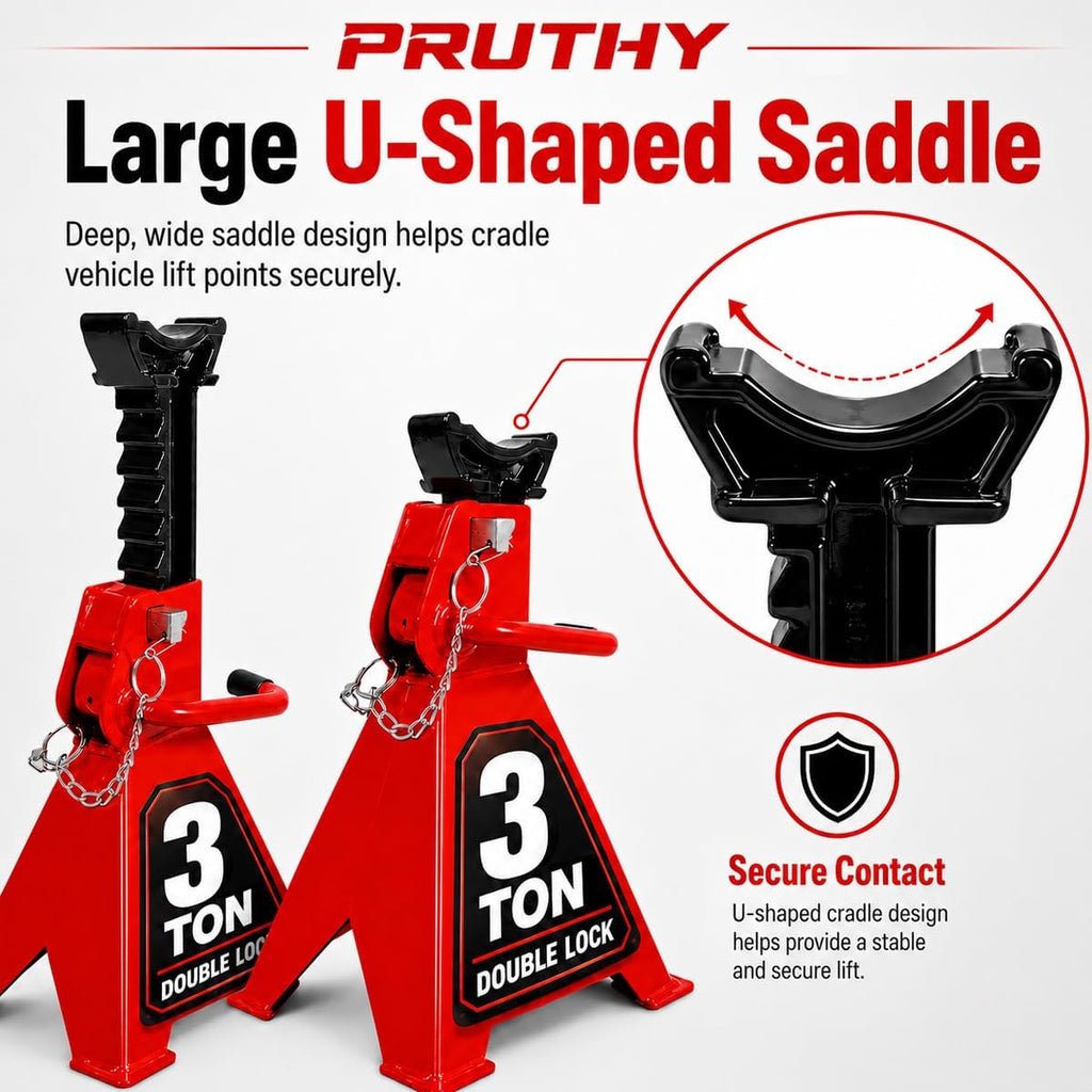 Jack Stands, 3 Ton (6,000 lbs) with Double Locking Pins Capacity Car Jack Stand, Adjustable Height for Lifting SUV Pickup Truck Car and UTV/ATV Heavy Duty Steel Car Lift, 1 Pair Red