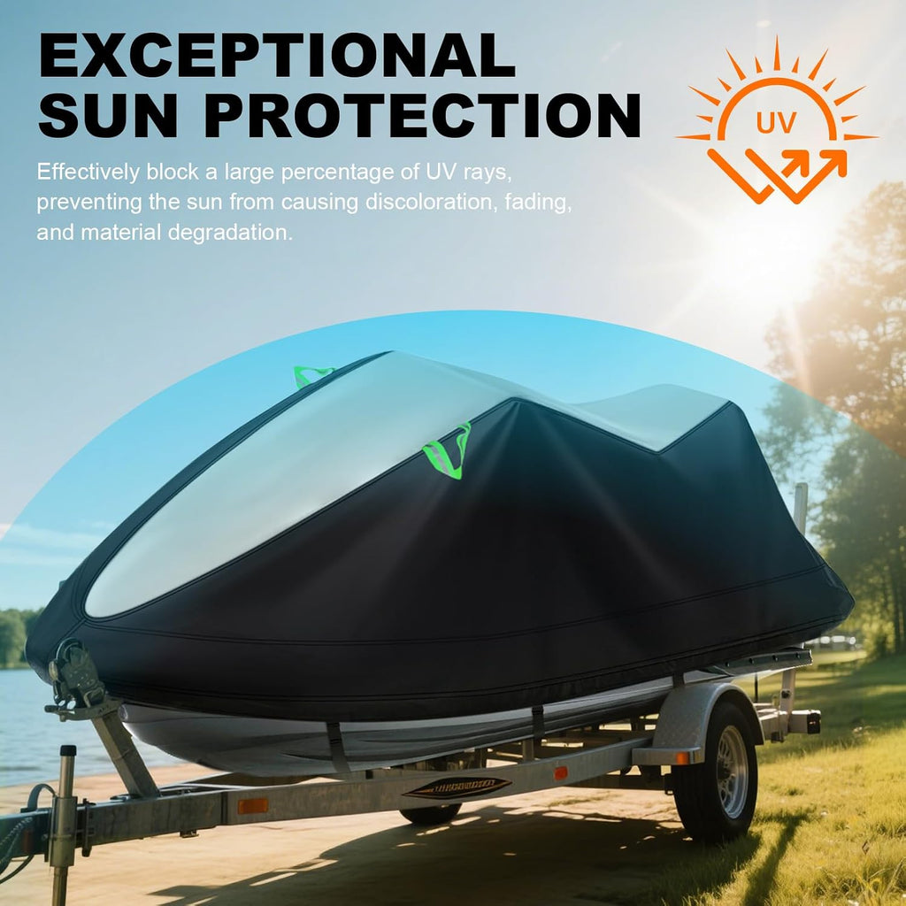 XYZCTEM Jet Ski Cover 3 Seater Waterproof for Yamaha, Seadoo Bombardier GTX, Kawasaki, Honda, UV Resistant Trailerable PWC Cover with Reflective Handles, Fit for 3 Seater Length 126'' to 135''