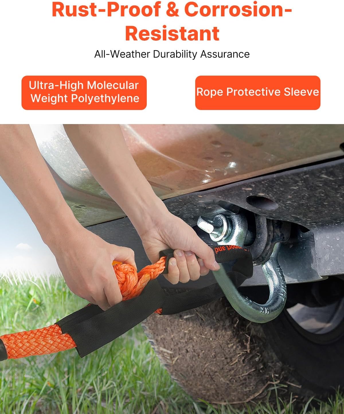 VEVOR 2-Pack Synthetic Soft Shackle, 1/2" x 22" - 44,092 lbs (20 Ton) Breaking Strength, Heavy Duty Recovery Tow Shackles with Extra Sleeves & Storage Bag for UTV,ATV,Trucks,Off-Road Vehicles,Orange