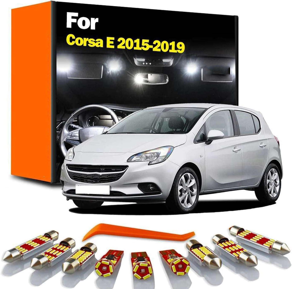 11Pcs Car LED Interior Map Dome Trunk Glove Box Light Kit, for Corsa E 2015 2016 2017 2018 2019 Reading