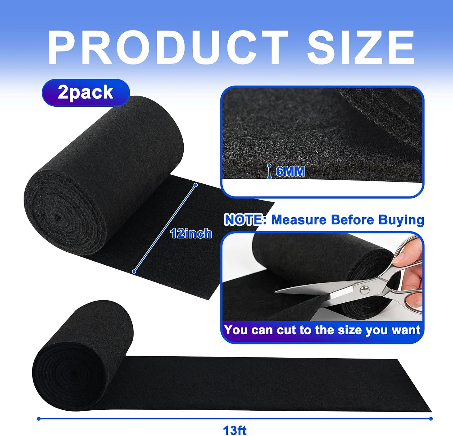 Boat Trailer Bunk Carpet 2 Pack 13ft x 12in, Double Layer Marine Grade Bunk Carpet with Cushion Padding, Extra Thick Waterproof Trailer Bunk Runner Cover for Boat, Jet Ski & Trailer Bunks