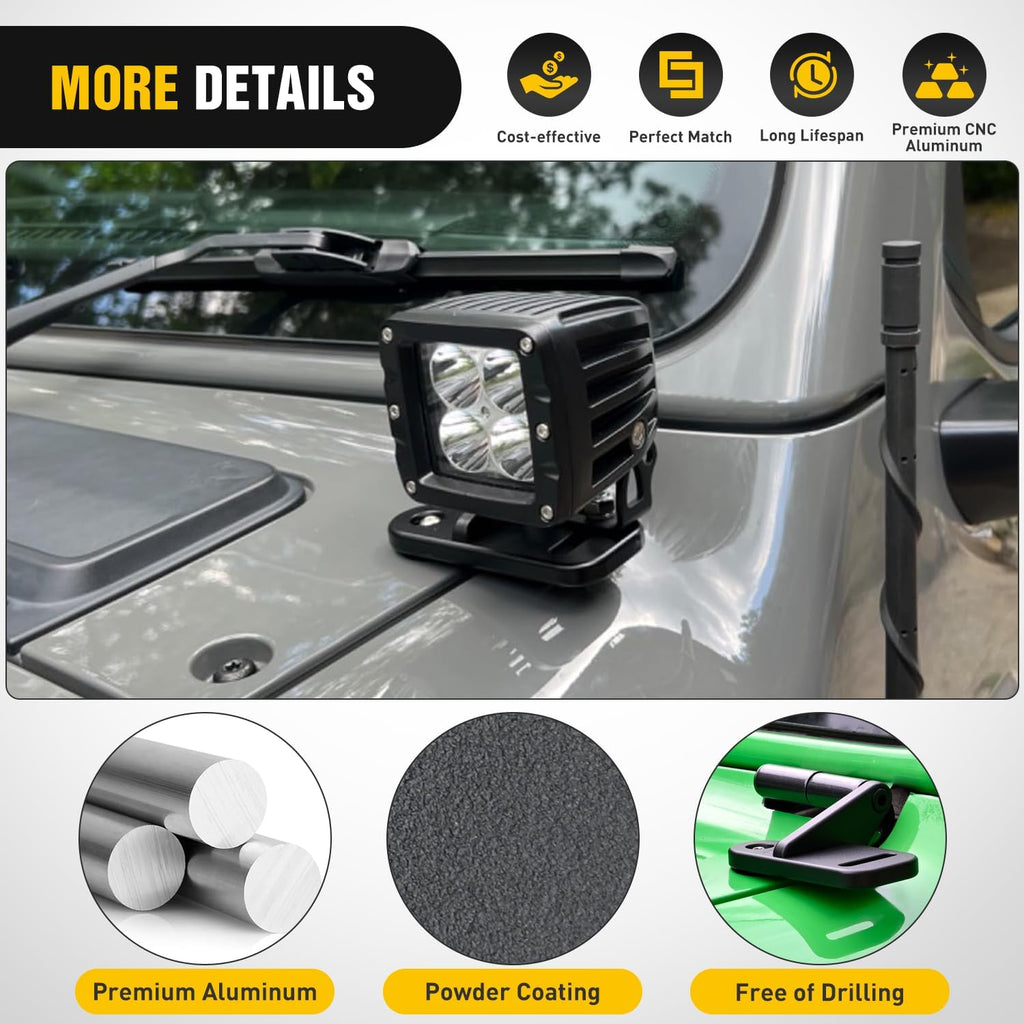 Nilight Light Mounting Bracket Hood Cowl Mount Brackets for Front A-Pillar Auxiliary Offroad LED Work Pods Lights on Jeep Wrangler JL JLU Gladiator JT 2018 2019 2020 2021 2022 2023 2024 2025, Black