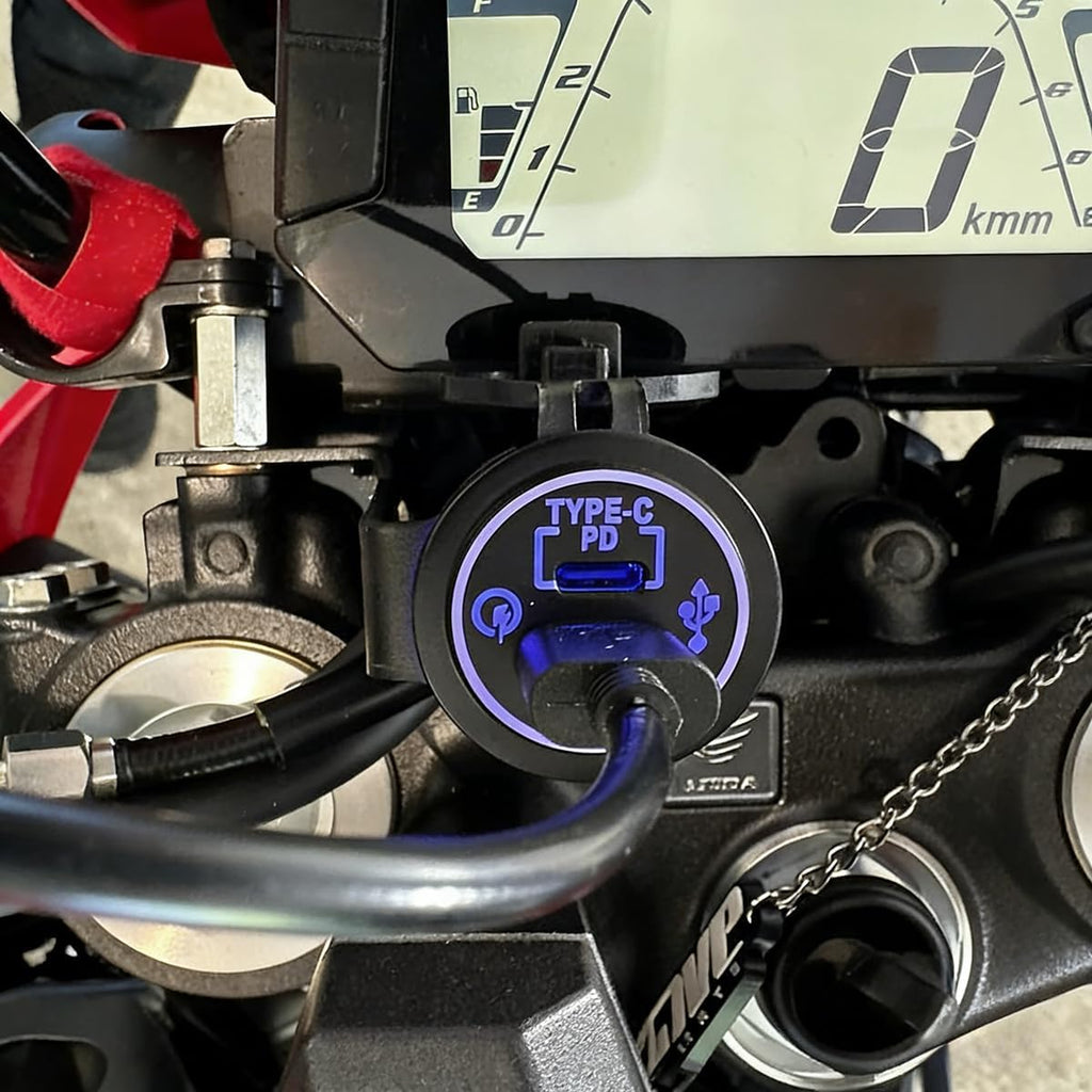 Motorcycle Dual Port USB QC3.0 and Type-C PD Charger Power Adapter Kit Compatible with Honda CRF300L / CRF300LS / Rally (2021-Current) Accessory Kit w/Harness, Direct Fit Plug
