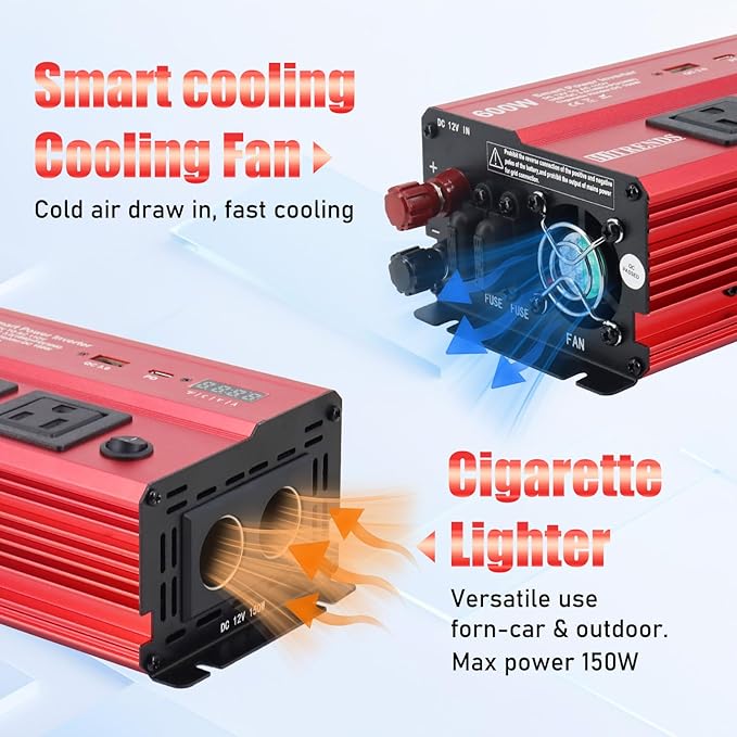 HITRENDS 600W Inverter for Car Power Inverters, 12V DC to 110V AC Converter - Image 4