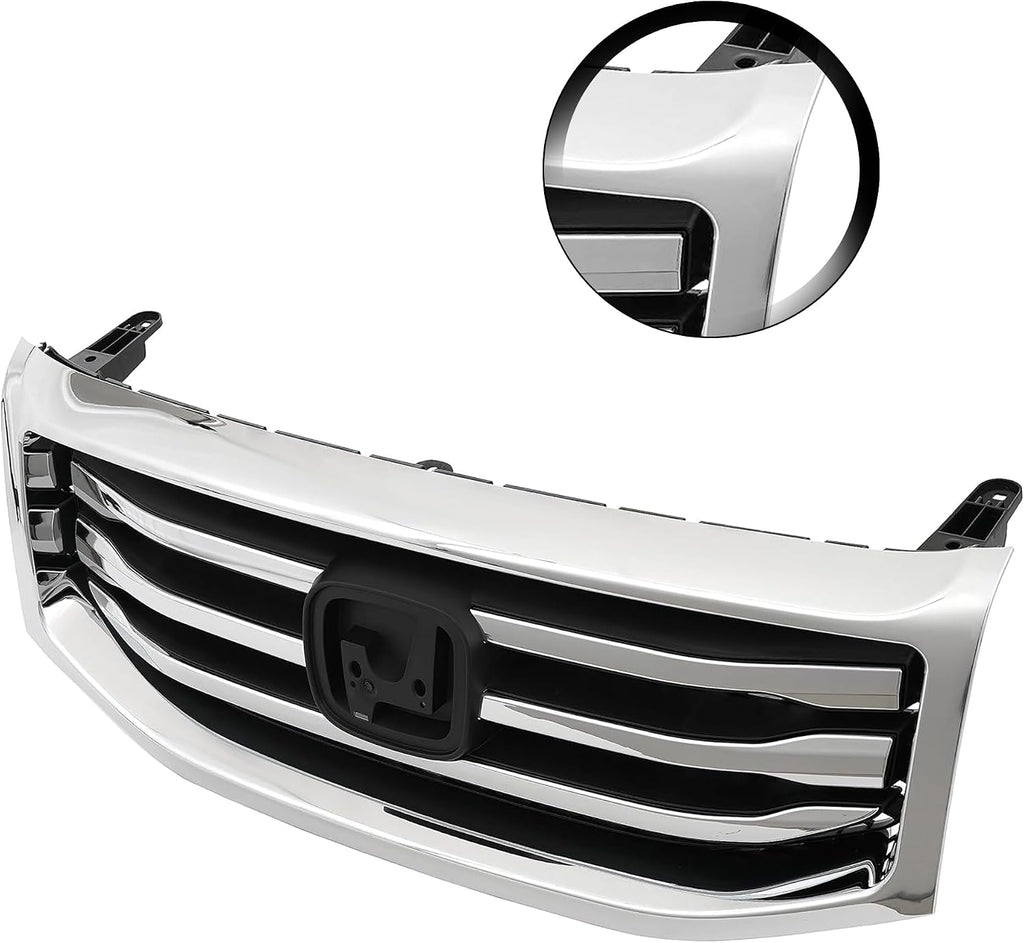 Partsflow Front Bumper Grill Upper Grille Assembly Chrome Trim Silvery And Black Compatible With 2012-2015 Honda Pilot HO1202108 75107SZAA11