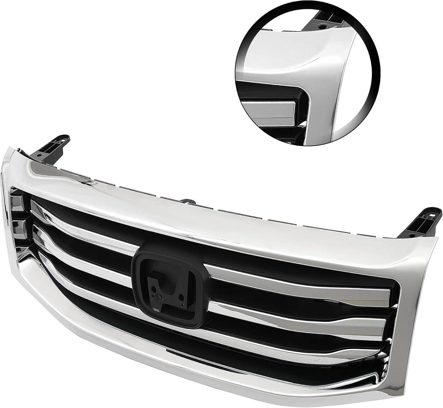 Partsflow Front Bumper Grill Upper Grille Assembly Chrome Trim Silvery And Black Compatible With 2012-2015 Honda Pilot HO1202108 75107SZAA11