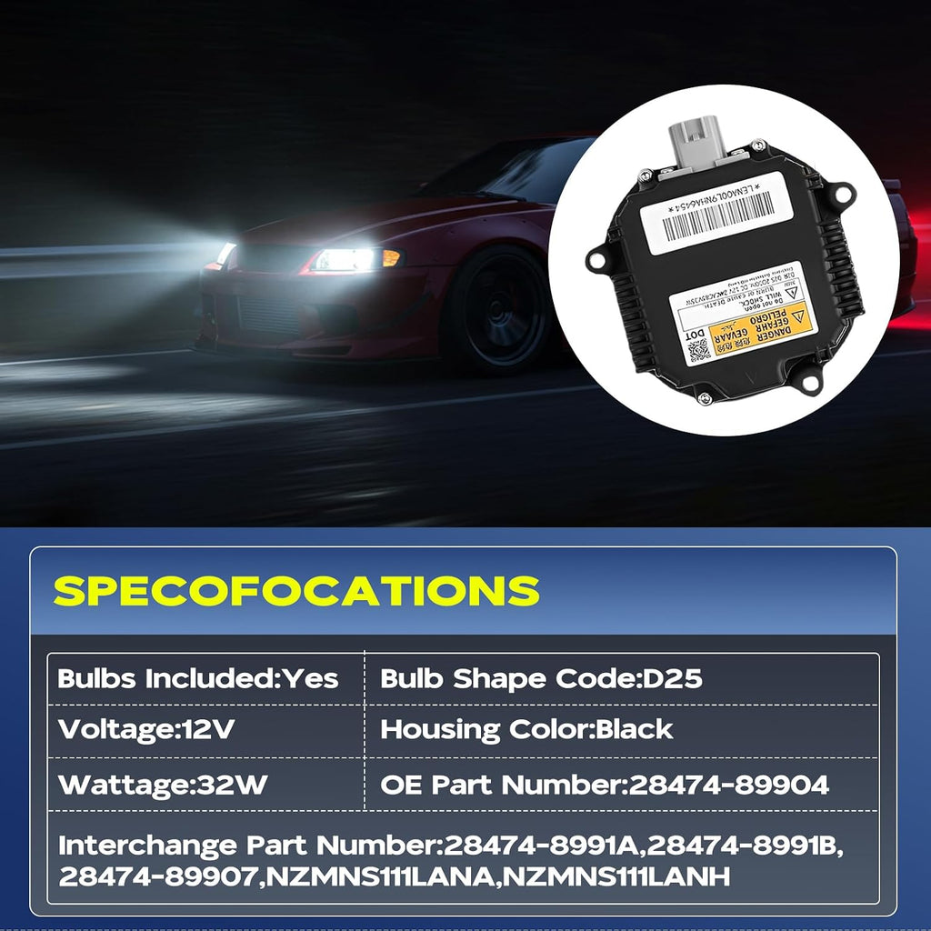 2 Set Xenon HID Ballast Headlight Control Unit with Igniter & D2S Bulb Compatible with Nissan Altima Maxima Murano 370Z 350Z G35 G37 FX35 FX45 QX56 QX70 QX80 Replace 28474-89904 28474-8991A