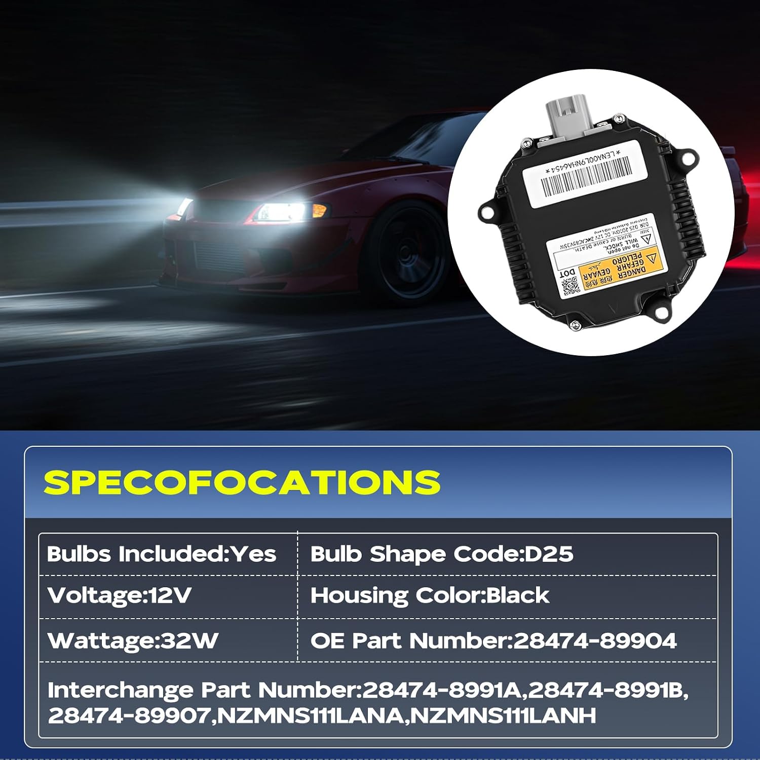 2 Set Xenon HID Ballast Headlight Control Unit with Igniter & D2S Bulb Compatible with Nissan Altima Maxima Murano 370Z 350Z G35 G37 FX35 FX45 QX56 QX70 QX80 Replace 28474-89904 28474-8991A