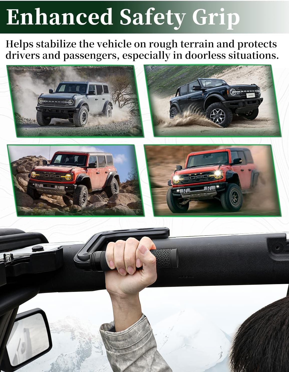 JROAD Bronco Aluminum Grab Handles Roll Bar Non-Slip Grip HandlesCompatible with Ford Bronco 2021-2025 Front Or Rear Seat 4 Door Soft/Hard Top,Bronco Raptor Interior Accessories （2PCS/Black）