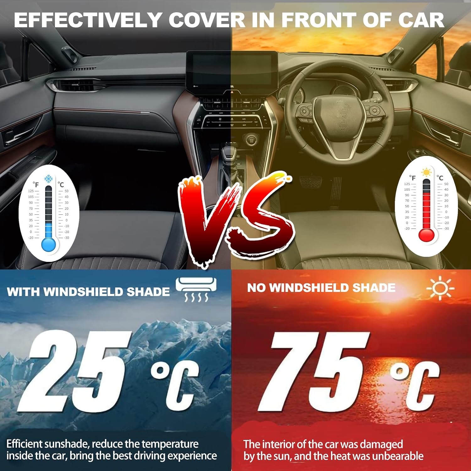 Car Window Sun Shade Front Windshield Custom Fit Compatible with Jeep Grand Cherokee & L SUV 2026 2025 2024 2023-2014, Laredo Limited Trailhawk Overland Altitude Summit Sunshade Cover Window Sun Visor