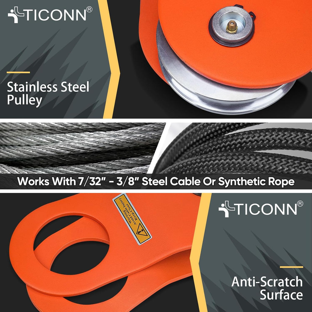 TICONN 10 Ton Winch Snatch Block Towing Pulley Blocks 22,000 LBS Capacity, Heavy Duty Offroad Recovery Accessory for Truck, Tractor, ATV & UTV