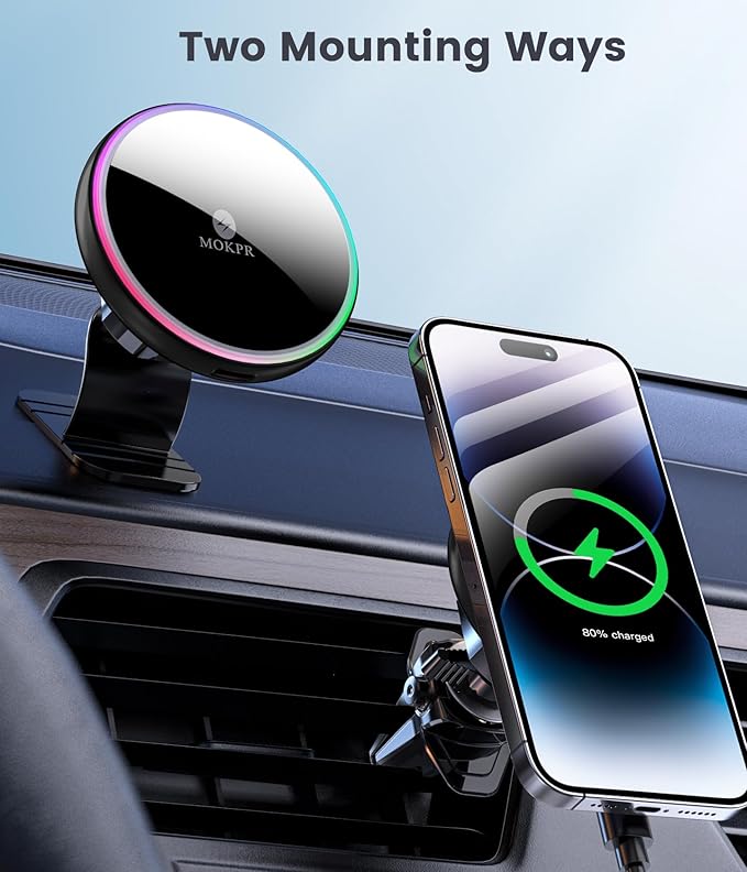 MOKPR for Magsafe Car Mount Charger-15W Wireless Car Charger-Magnetic Car Phone - Image 2