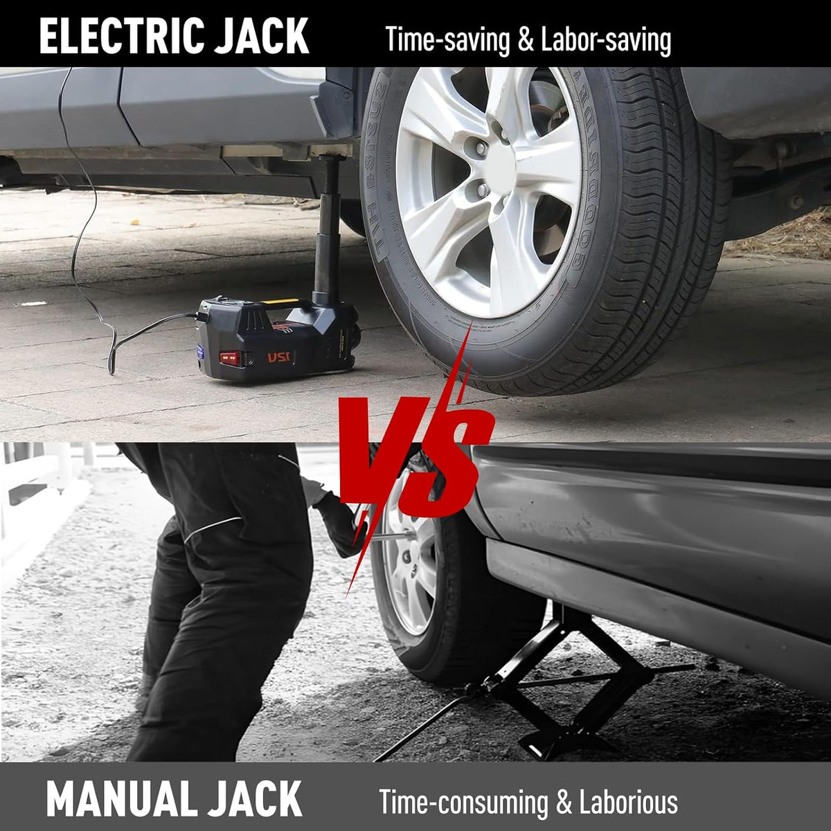 trihelper electric car jack 5 ton 12v floor, side view
