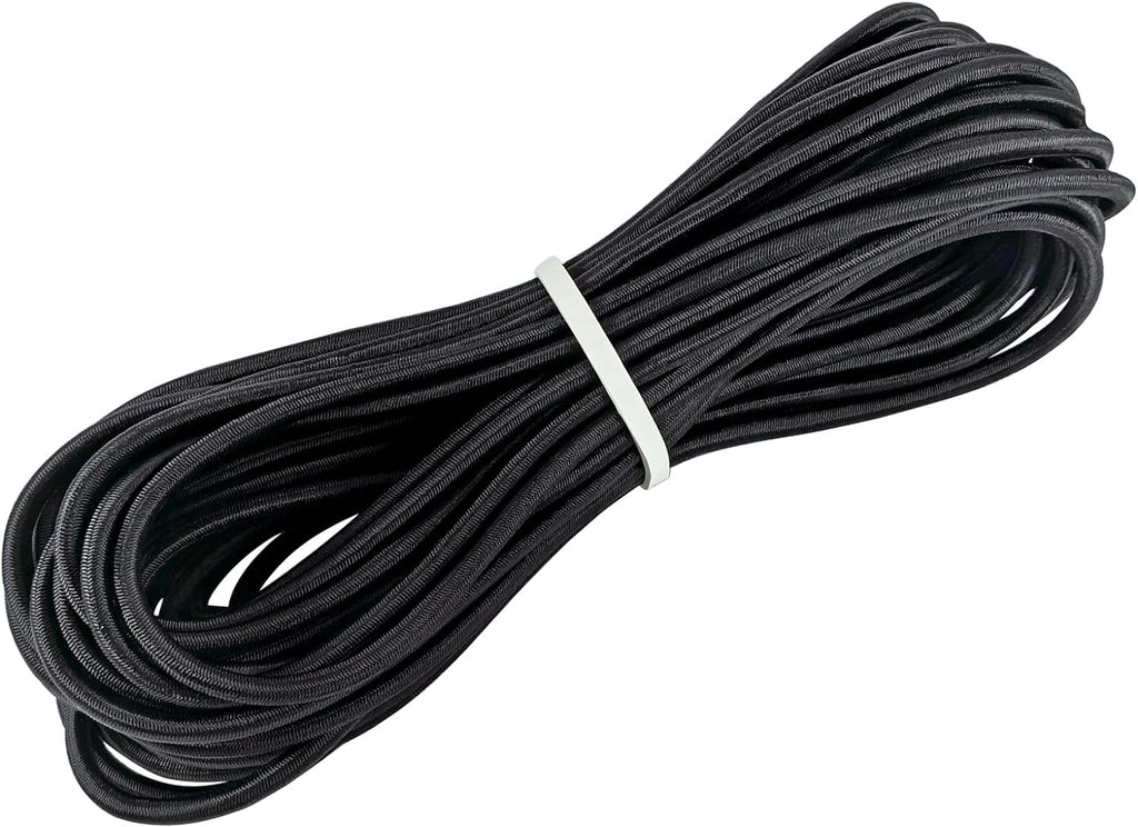 Elastic Bungee Shock Cord 3/16" and 50 Feet Length Rope, Black Color