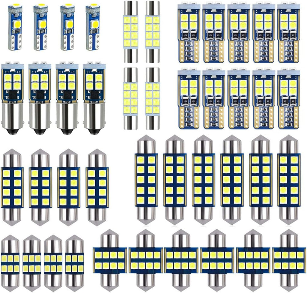 EBAIFUN 42-Pack White LED bulbs Kit for Car Truck Interior Map Dome Light | Vanity Mirror Trunk Courtesy License Plate Light DE3175 6418 6411 T10 2825 BA9S 64111 T5 74 6612F 6615F 31mm 36mm 41mm Size