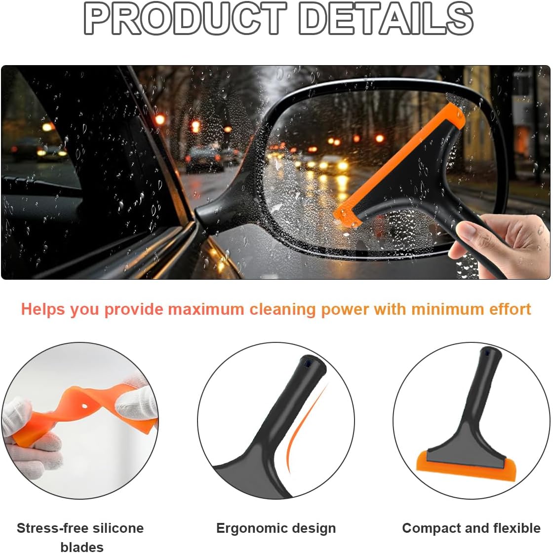 KVAEY Small Silicone Window Squeegee, 5.9 Inch Car Windshield Water Blade Squeegee with Non-Slip Handle, All-Purpose Cleaning Squeegee for Car Windshield, Window, Mirror (Black)