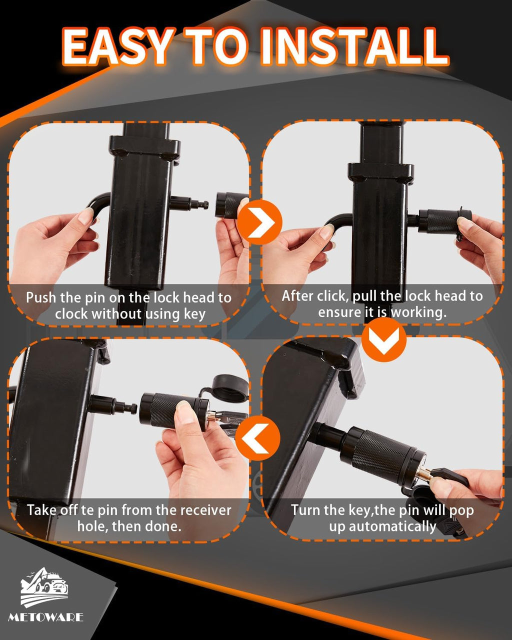 METOWARE Trailer Hitch Lock Set with 1/2" & 5/8" Pins - Fits Class I II Receivers (1.25") and Class III IV V Receivers (2" 2.5") - Heavy Duty Anti-Theft Lock Compatible with F150, RAM, Silverado