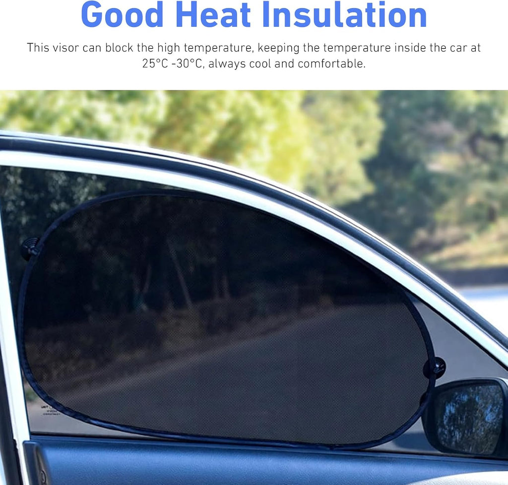 2 PCS Car Side Window Shades, One-way Mesh Privacy Protection Sunshade with Suction, Sun Blocking & Heat Insulation Visor for Baby, Foldable Cover for Front Side Window (Black)