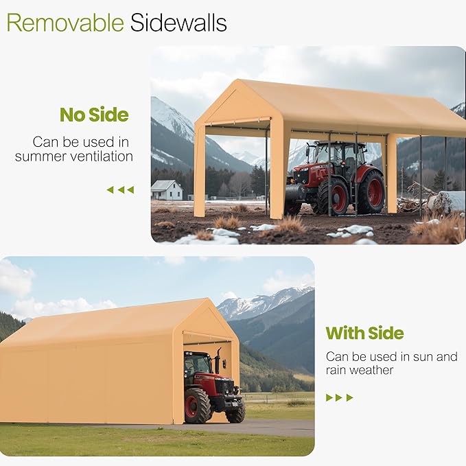 GOJOOASIS 10x20 Carport Heavy Duty Portable Garage Shelter Metal Car Canopy Tent - Image 2