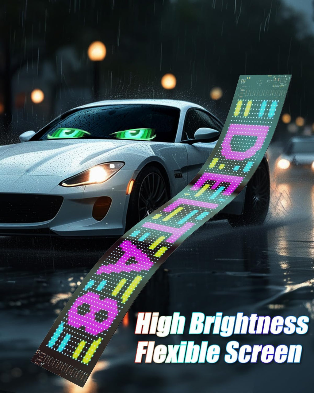 Devil Eyes Light for Windshield: 23.4"x4.7" Programmable LED Signs with APP & Remote Control - 5V USB Digital Lighting Display, LED Lights for Cars (1 Pcs)