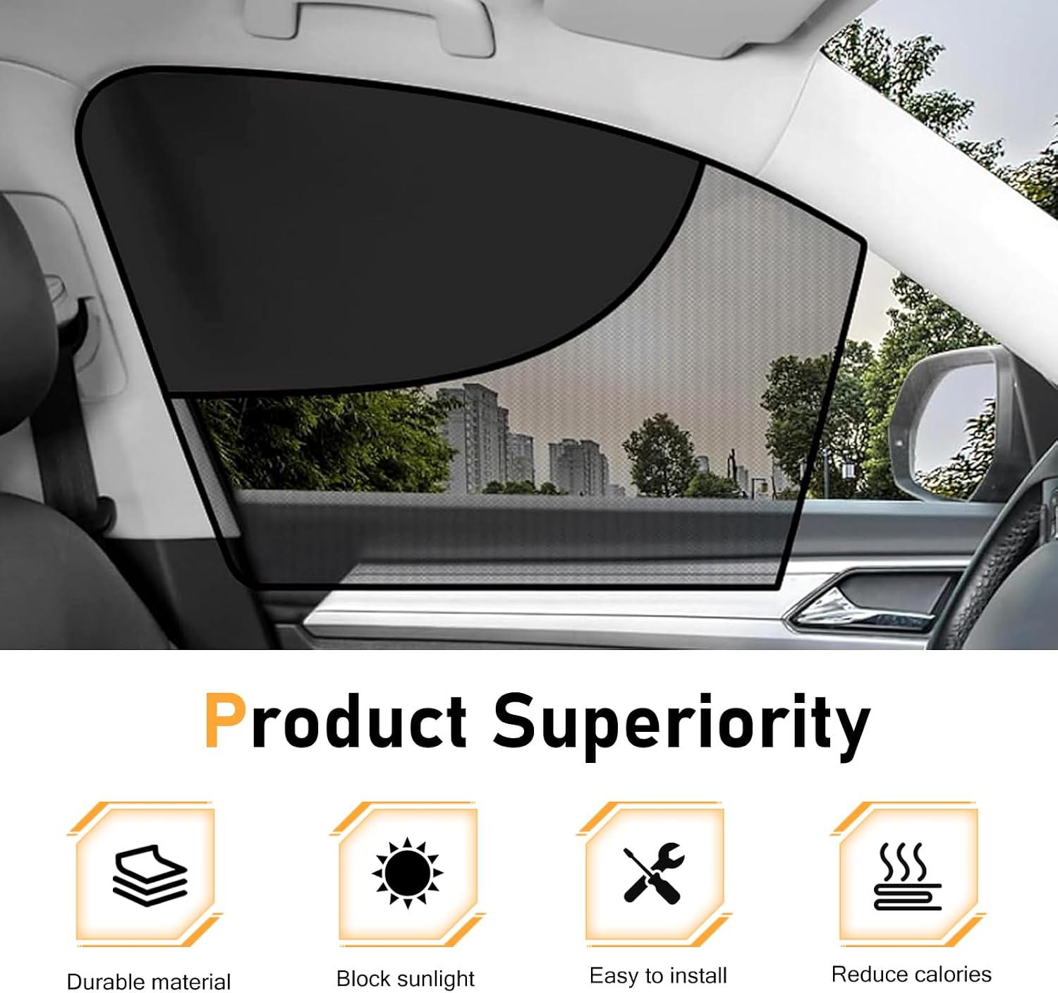 2 PCS Car Window Sun Shades, Magnetic Double Layer Side Front Window Cover, Full Shade Half Blackout See-Through Design, Heat Glare Block Protector, Auto Accessory for Driver Passenger
