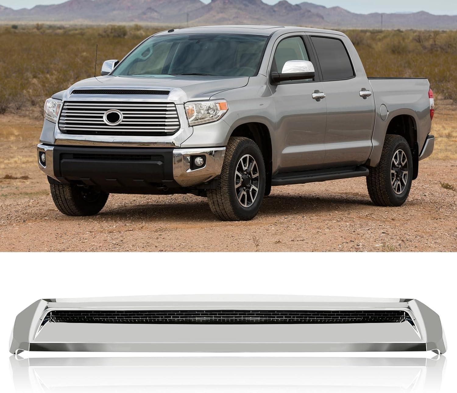 Front Upper Hood Bulge Molding Grille Trim Compatible with 2014-2021 Toyota Tundra Hood Scoop Grill Trim Hood Molding Replacement for 76180-0C030 (Chrome)