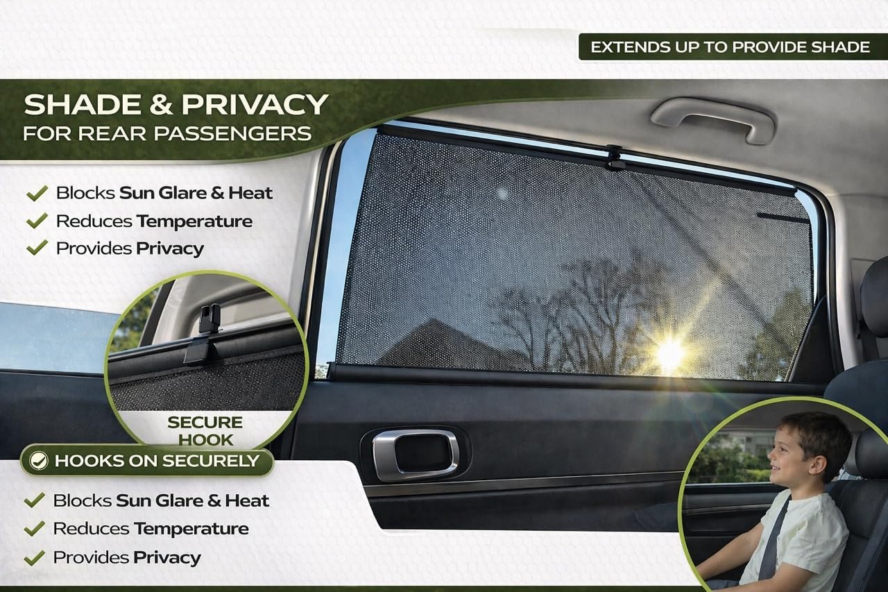 Block Rear Passenger Side Window Roller Blinds for Toyota Camry 2018-2023, Semi-Automatic, 2 Shades
