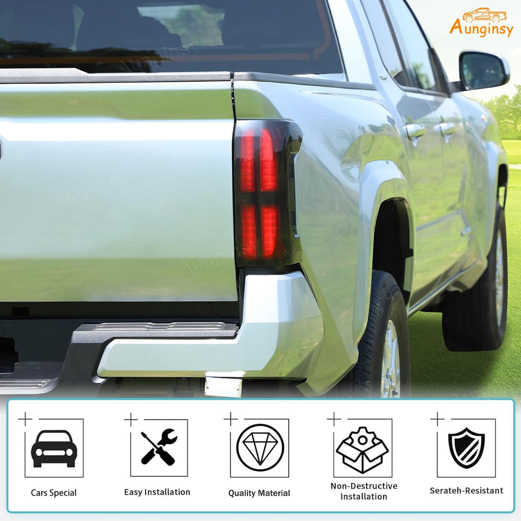 Aunginsy Tail Light Lamp Cover Compatible with Toyota Tacoma 2024-2026, Rear Taillight Lamp Cover Shell Shade Smoked Black Frame Bezels Trim Cover Rear Headlight Protection Cover Exterior Accessories
