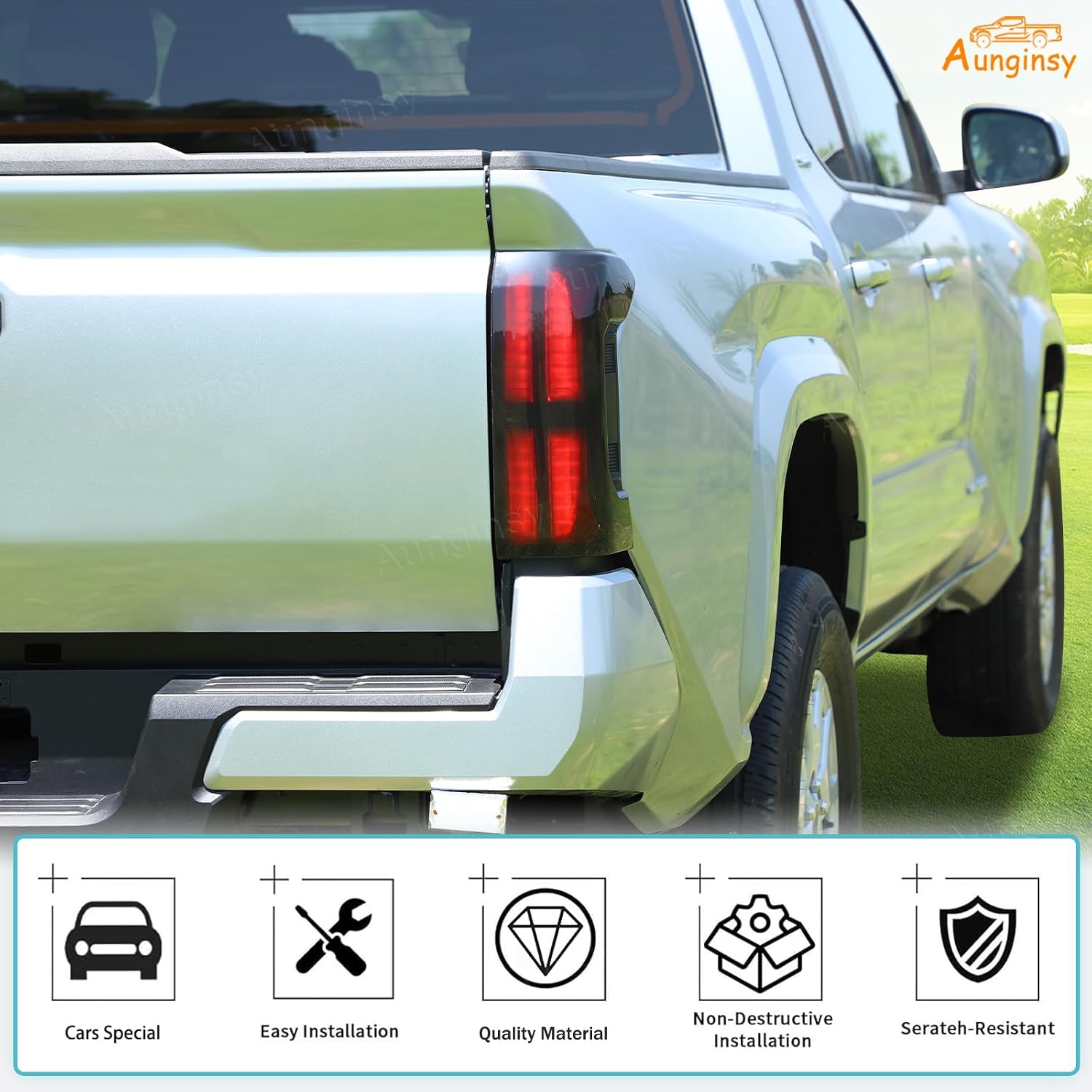 Aunginsy Tail Light Lamp Cover Compatible with Toyota Tacoma 2024-2026, Rear Taillight Lamp Cover Shell Shade Smoked Black Frame Bezels Trim Cover Rear Headlight Protection Cover Exterior Accessories