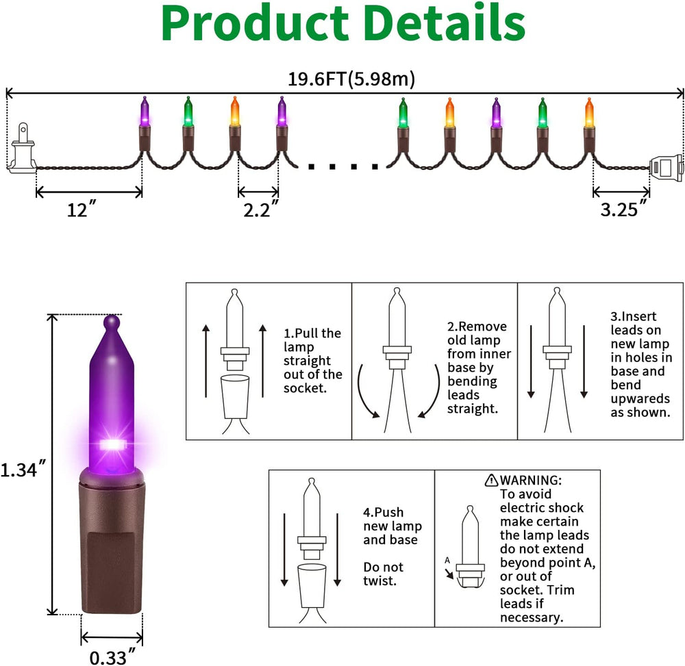 LAMPHOME Halloween String Lights - Orange Purple Green Mini Lights, 150count ...