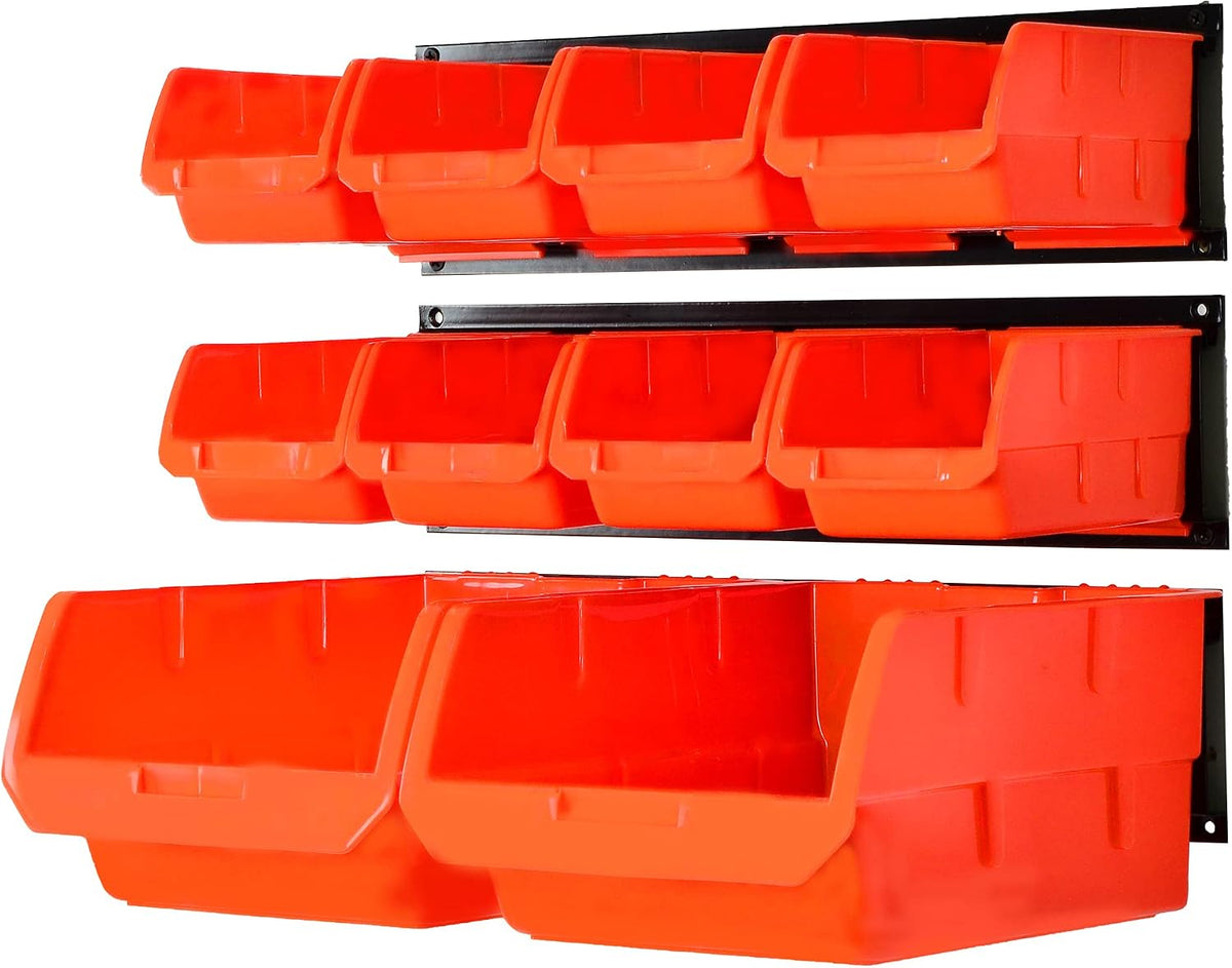 Wallmaster Wall Mounted Storage Bins, Wall Storage Bins Parts Rack 10 Bins&3