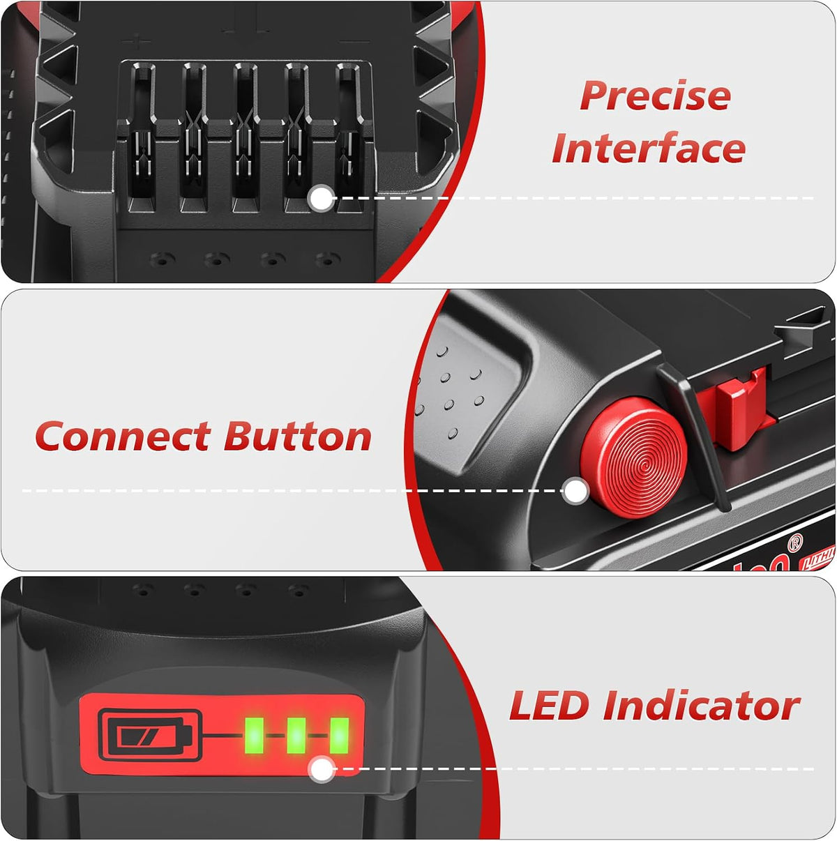 abeden 18v battery 4 pack 5.0ah replacement for, close-up detail
