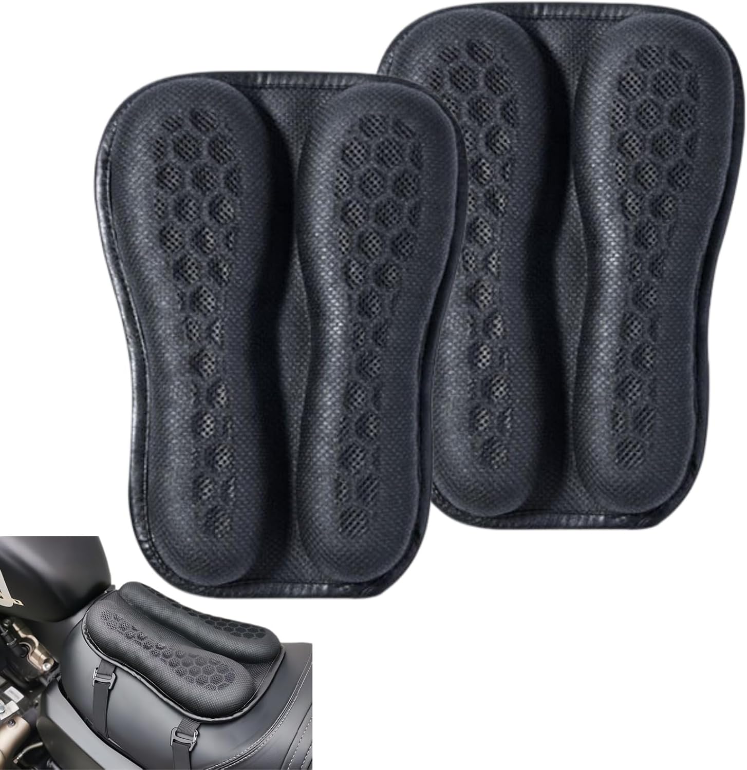 Hexrider - Hex Rider Seat Cushion Set, Original Driver & Passenger Motorcycle Seat Cushions, Universal Non Slip Motorcycle Seat Covers for Rider and Co-Rider Long Ride Comfort (2 pcs)