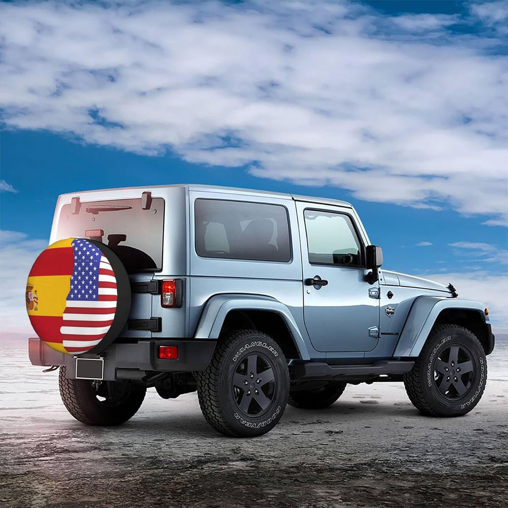 American Spain Flag Print Universal Spare Tire Cover for RV, Jeep | Wheel Protector Fits Rv, Trailer, Jeep, Shield Tires From Sun, Dirt And Rain For Outdoor Storage